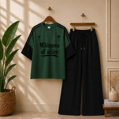 WOA Contrast Cargo Style Printed Western 2-Pcs Summer Tracksuit For Her. WSTS-10
