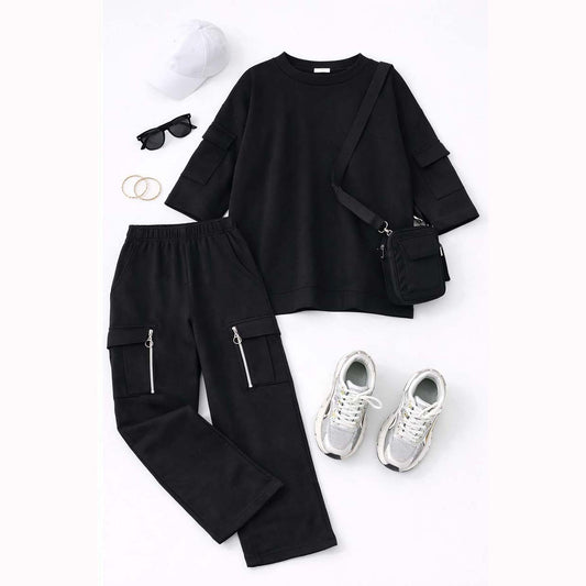 Drop-Shoulder 6-Pocket Cargo Zipper Style Western 2-Pcs Summer Tracksuit For Her. WSTS-07 V2