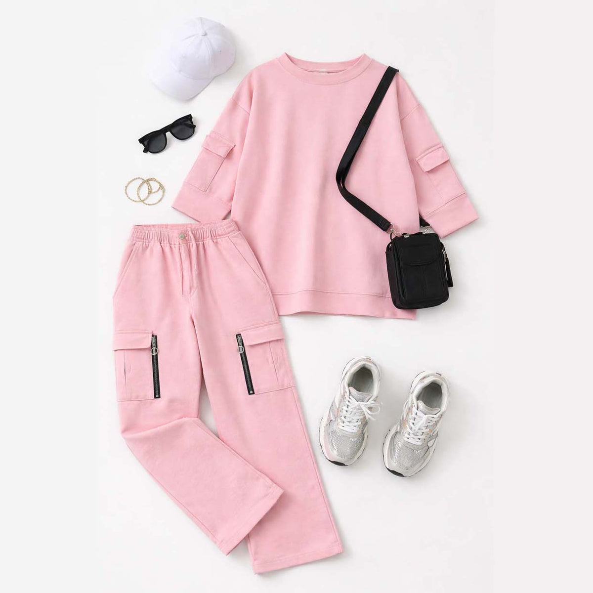 Drop-Shoulder 6-Pocket Cargo Zipper Style Western 2-Pcs Summer Tracksuit For Her. WSTS-07 V2