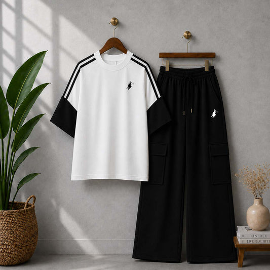 Contrast Cargo Polo Style Printed Western 2-Pcs Summer Tracksuit For Her. WSTS-10