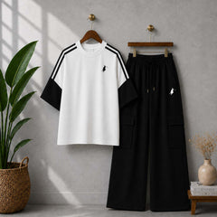 Contrast Cargo Polo Style Printed Western 2-Pcs Summer Tracksuit For Her. WSTS-10