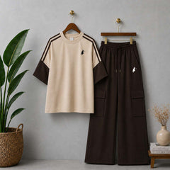 Contrast Cargo Polo Style Printed Western 2-Pcs Summer Tracksuit For Her. WSTS-10