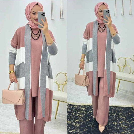 Turkish Patch-Work Gown Style 3-Pcs Winter Co-Ord Set. WWTS-11