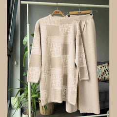 Texture Printed Long Premium Quality Winter 2-Pcs Tracksuit For Her. WWTS-04