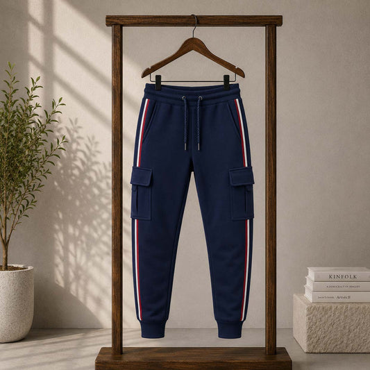 Navy-Blue T-Stripe Cargo Style 4-Pocket's Summer Trouser. D2