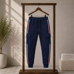 Navy-Blue T-Stripe Cargo Style 4-Pocket's Summer Trouser. D2